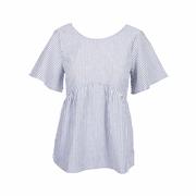 Women's Short Sleeve Back Knot Top: IVORY_CHARCOAL