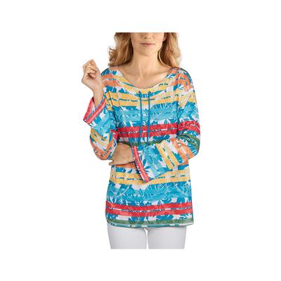 Women's Palm Striped Drawstring 3/4 Sleeve Pullover Top