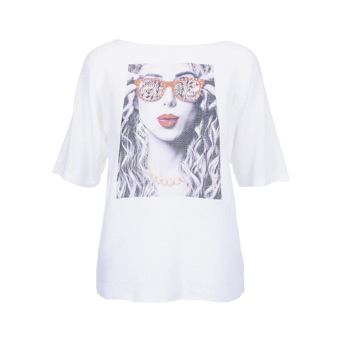  Women's Lady With Glasses Short Sleeve Sweater