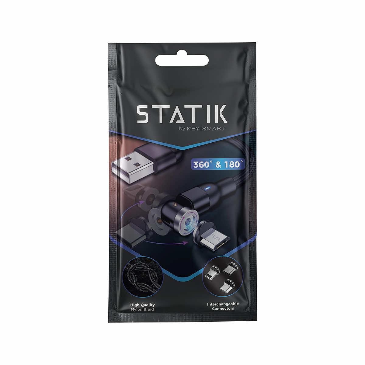 KeySmart Statik 360 Universal Charge Cable With 3 Connectors; 3ft/1M