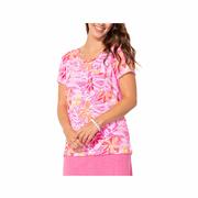 Women's Tropical Batik Short Sleeve Pocket T-Shirt: PINK