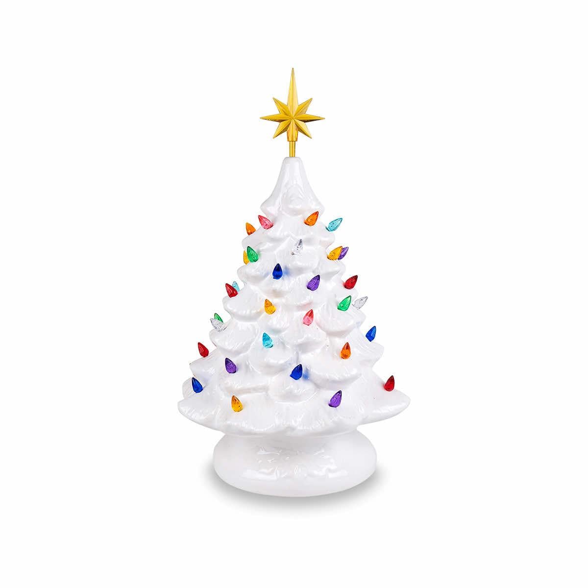 Lighted Ceramic White Christmas Tree