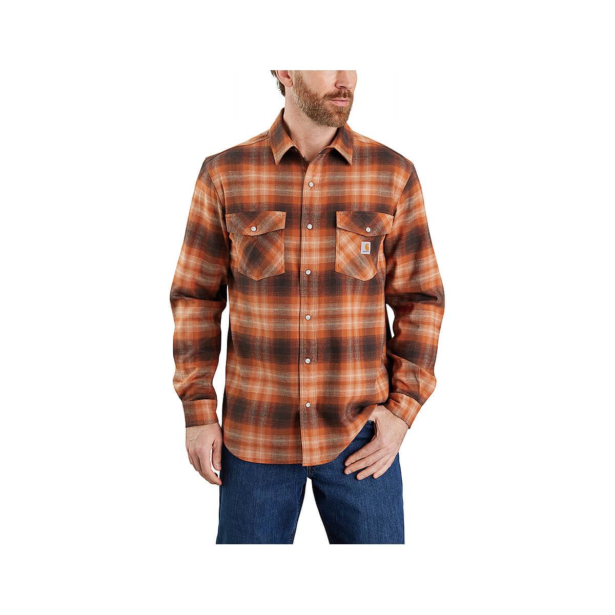  Men's Rugged Flex Relaxed Fit Midweight Flannel Long Sleeve Snap Front Plaid Shirt