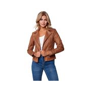 Women's Faux Leather Vintage Moto Jacket: 869A_CHESTNUT