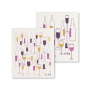 Wine Bottles and Glasses Dishcloths - 2 Pack