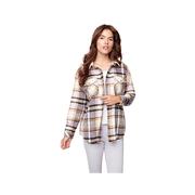 Women's Plaid Flannel Shirt Jacket: VIOLET,PINK