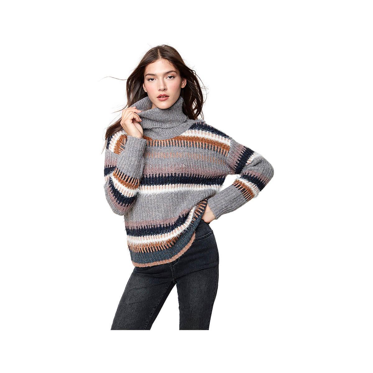  Women's Striped Cowl Neck Sweater