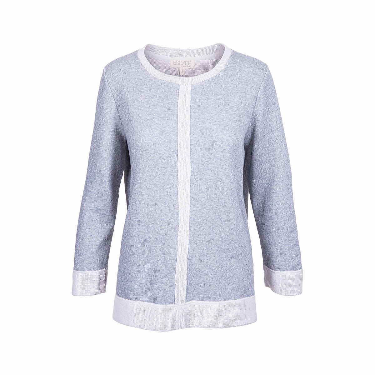  Women's French Terry Raw Edge Pullover Top