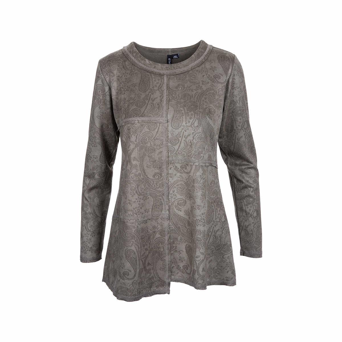  Women's Pieced Long Sleeve Sueded Top