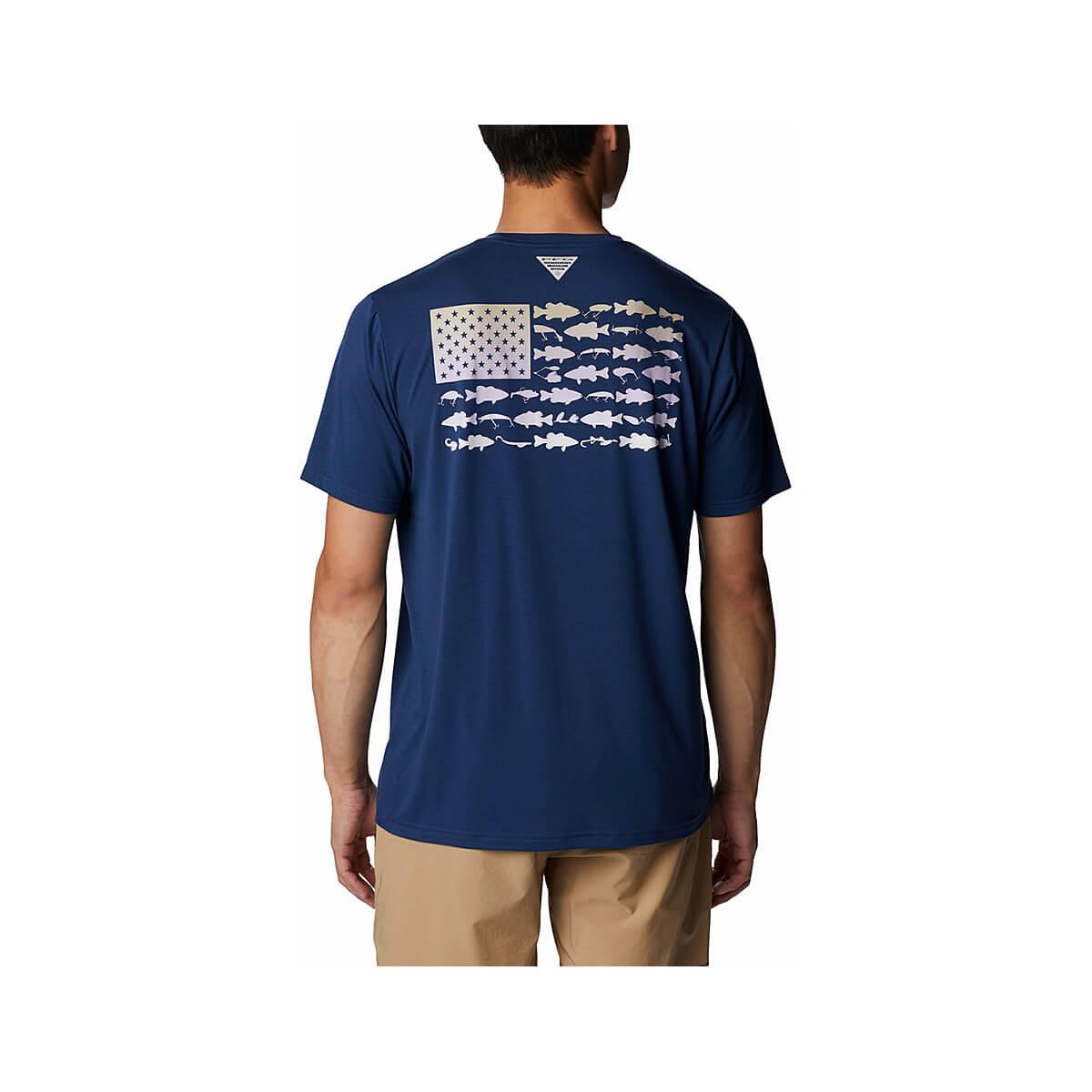 Columbia Men's PFG Americana Saltwater Fish Flag Columbia Navy T-Shirt
