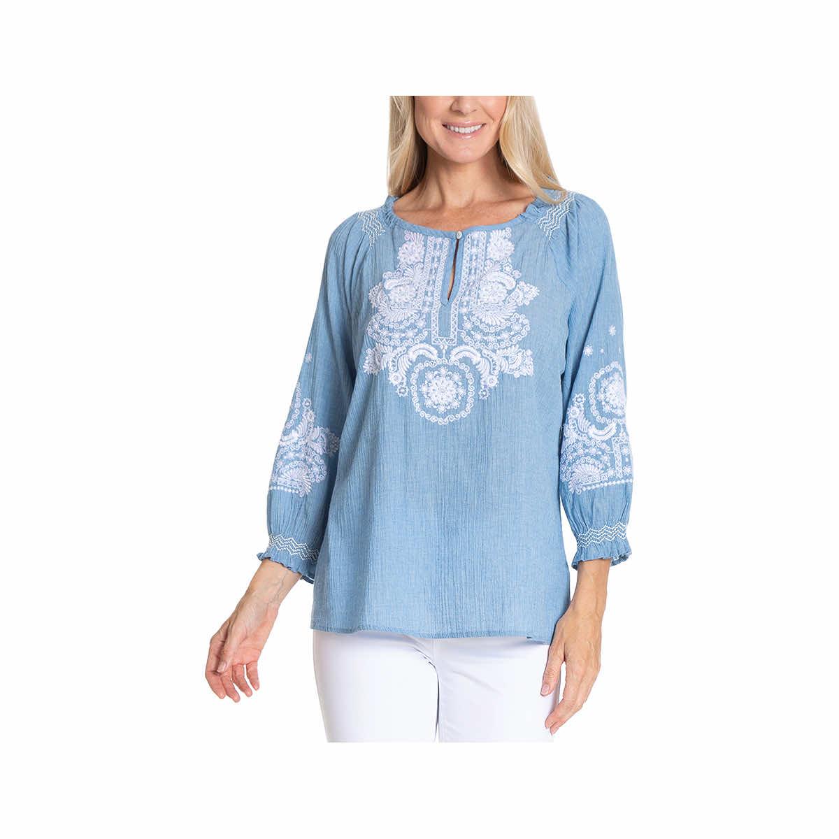  Women's Embroidered Chambray Top