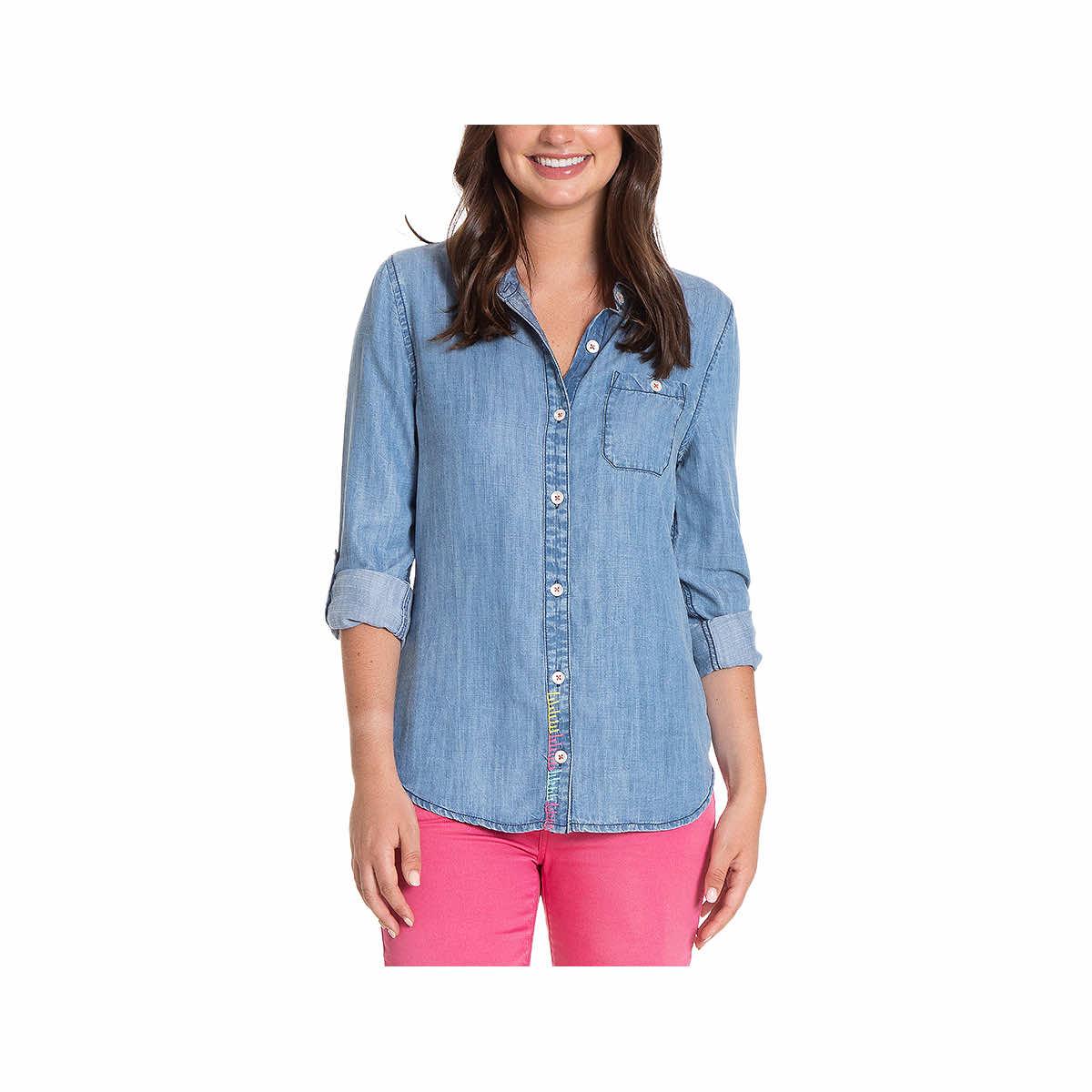  Women's Embroidered Chambray Button Up Shirt