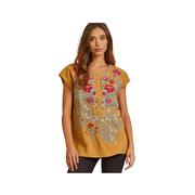 Women's Marigold Embroidered Short Sleeve Top: ORANGE,YELLOW,RED,VIOLET,MULTI
