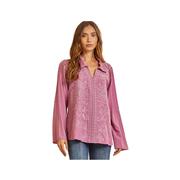 Women's Roll Sleeve Embroidered Top: ORCHID