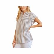 Women's Striped Short Sleeve Button Up Shirt: NAVY