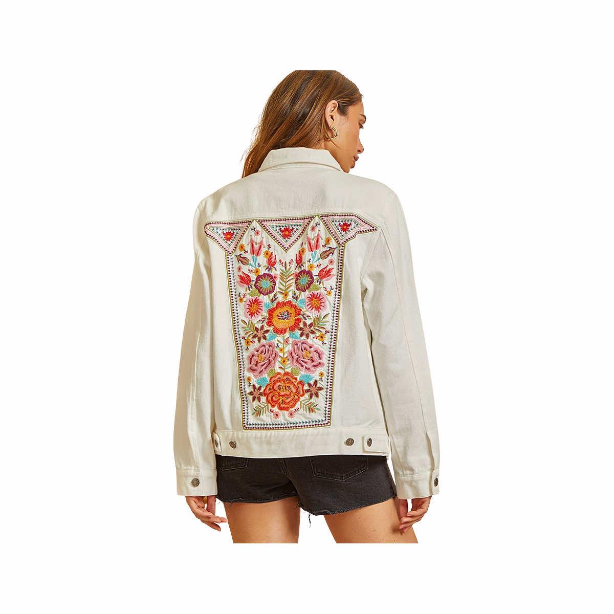  Women's Light Wash Embroidered Denim Jacket - Curvy
