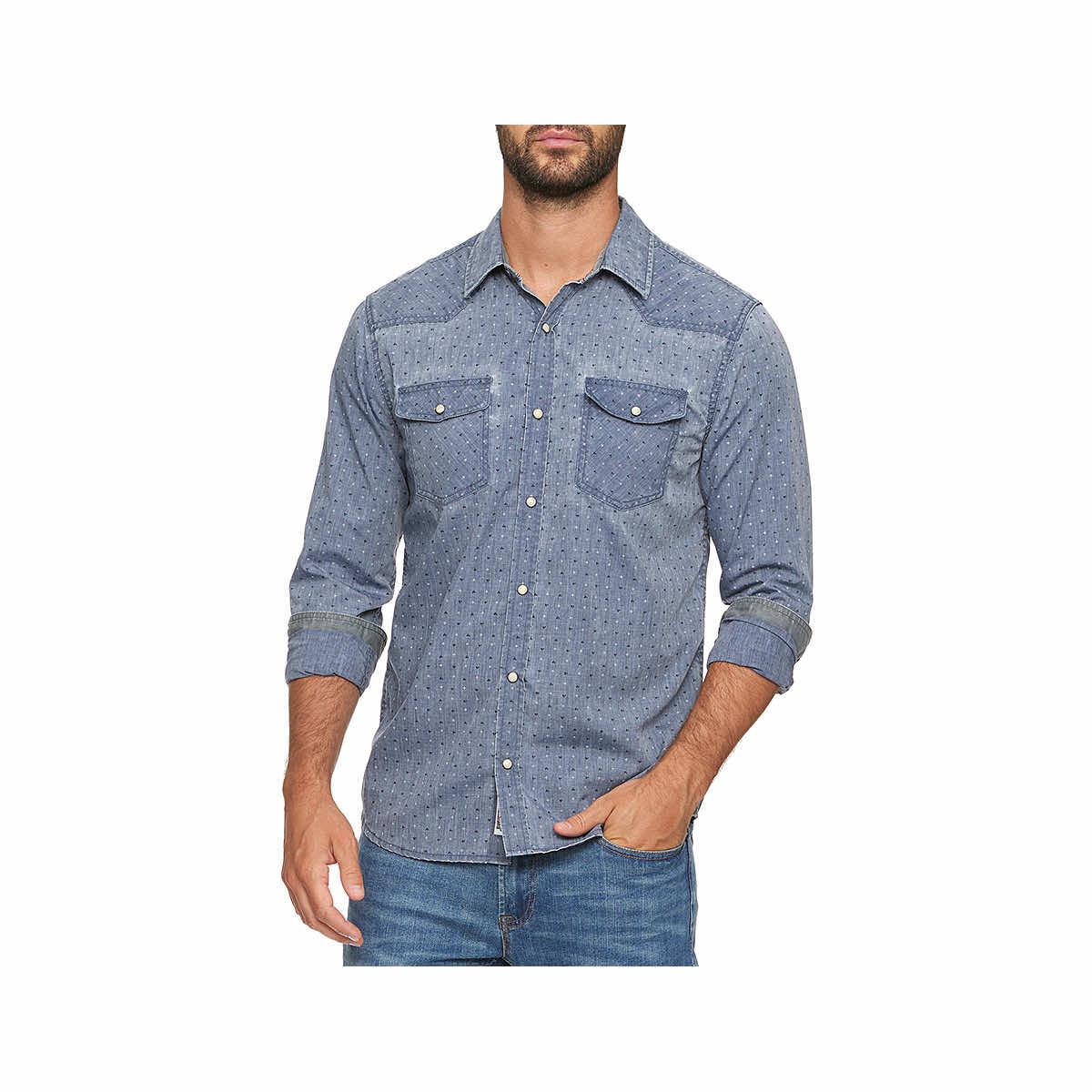 Men's Mena Dot Print Vintage Soft Western Long Sleeve Shirt