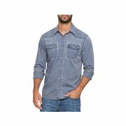Men's Mena Dot Print Vintage Soft Western Long Sleeve Shirt: BLUE