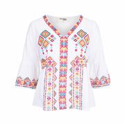 Women's Ivory Embroidered 3/4-Sleeve Top - Curvy: IVORY