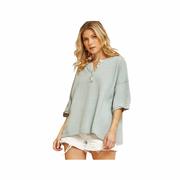 Women's Short Sleeve Henley Sweater - Curvy: SAGE
