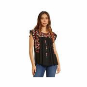 Women's Sleeveless Embroidered Top: BLACK