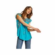 Women's Sleeveless Embroidered Top: TEAL