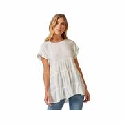 Women's Short Sleeve Tiered Solid Top: IVORY