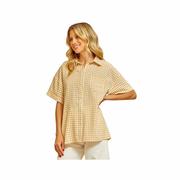 Women's Plaid Checkered Short Sleeve Shirt - Curvy: MARIGOLD