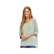 Women's Relaxed 3/4-Sleeve Top - Curvy: SAGE