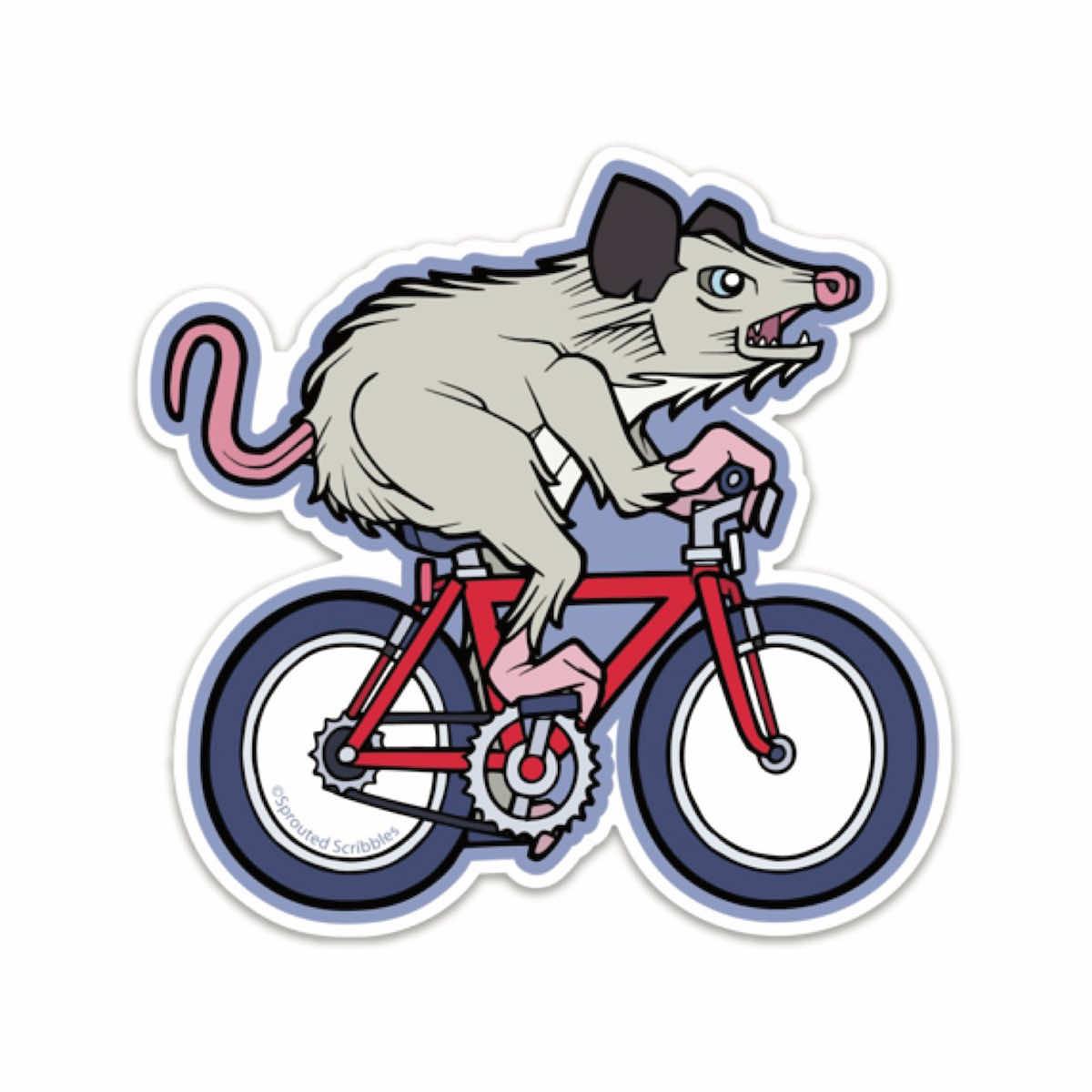 Biking Opossum Sticker