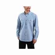 Men's Loose Fit Midweight Chambray Long Sleeve Shirt: BLUE