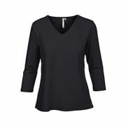 Women's Solid 3/4-Sleeve V-Neck Top: BLACK_BLK