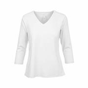 Women's Solid 3/4-Sleeve V-Neck Top: WHITE_WHT