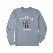Men's Fired Up Grill Long Sleeve Crusher T-Shirt: BLUE