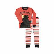 Kids' Bear Hug Pink Striped Long Sleeve PJ Set: PINK