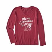 Women's Merry Christmas Y'all V-Neck Long Sleeve Crusher T-Shirt: CRANBERRY_RED