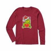 Women's Grinch Heart Long Sleeve Crusher T-Shirt: CRANBERRY_RED