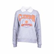 Women's Clemson University Collared Fleece Campbell Long Sleeve Top: HTR_GREY