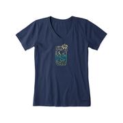 Women's Firefly Moon Jar V-Neck Short Sleeve Crusher T-Shirt: BLUE