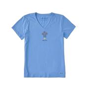 Women's Half Full 3 Daisies V-Neck Short Sleeve Crusher T-Shirt: CORNFLOWER_BLUE