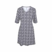 Women's V-Neck Elbow Sleeve Travel Dress: DIAMOND_GEO_GBSW