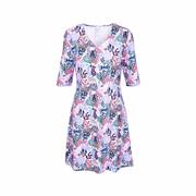 Women's V-Neck Elbow Sleeve Travel Dress: SAFARI_MULTI_JTMU