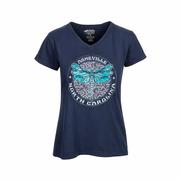 Green Street Women's Asheville Dragonfly V-Neck Short Sleeve T-Shirt: BLACK