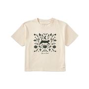 Life is Good Women's Fall Foliage Cat Short Sleeve Crusher Boxy T-Shirt: WHITE