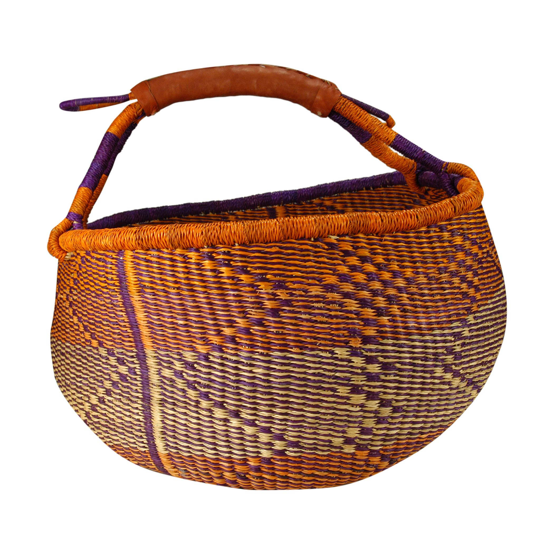 Primitive Wood Basket Carrier with Leather Handle - Ruby Lane